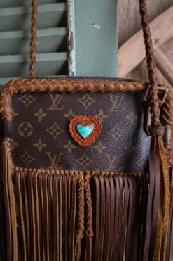 LEATHER AND VODKA MARLY CAMEL FRINGE 20CT KINGMAN TURQUOISE BAG -Steelers Style 0D6A0032