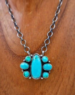 7 SMALL TURQUOISE STONES ON CHAIN NECKLACE 5 7 SMALL TURQUOISE STONES ON CHAIN NECKLACE -Steelers Style 0D6A6825