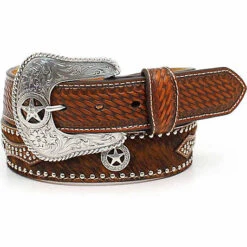 Nocona Men's Western Leather Hair Star Concho Brown Belt