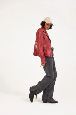 MAURITIUS WOMEN'S CHRISTY STAR WITH BUCKLES JACKET- RED -Steelers Style 20220712 01071