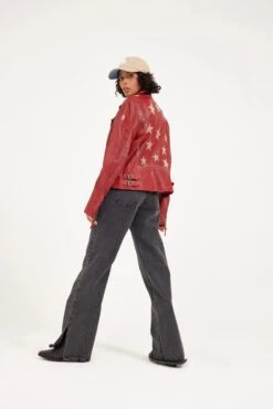 MAURITIUS WOMEN'S CHRISTY STAR WITH BUCKLES JACKET- RED -Steelers Style 20220712 01087