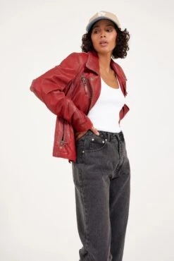 MAURITIUS WOMEN'S CHRISTY STAR WITH BUCKLES JACKET- RED -Steelers Style 20220712 01102