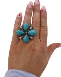 4 TURQUOISE TEARDROPS RING- SIZE 5.5
