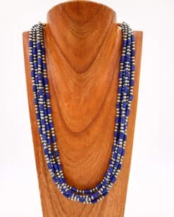 26-28" 5 STRAND LAPIS & NAVAJO PEARL NECKLACE