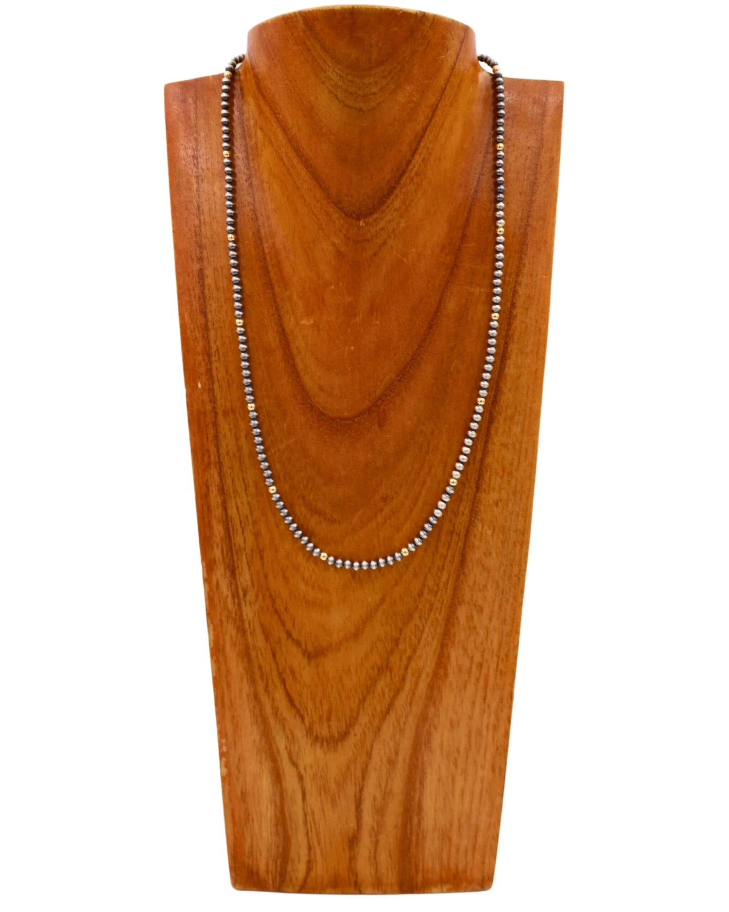 RICHARD SCHMIDT 24" NAVAJO PEARL AND GOLF FILLED 4MM BEAD NECKLACE 2 RICHARD SCHMIDT 24" NAVAJO PEARL AND GOLF FILLED 4MM BEAD NECKLACE - Image 2