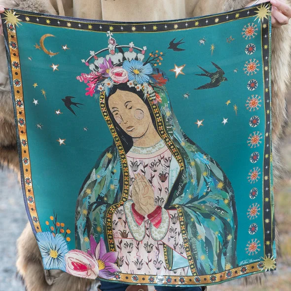 LADY OF GUADALUPE 35X35 SCARF BY DOLAN GEIMAN 1 LADY OF GUADALUPE 35X35 SCARF BY DOLAN GEIMAN