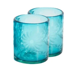 ROSE ANN HALL CONDESSA OLD FASHION GLASS- AQUA