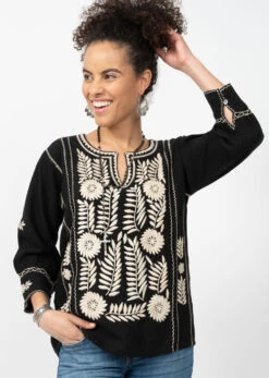 LONGSLEEVE EMBROIDERED BLOUSE -Steelers Style Gloria Black 1