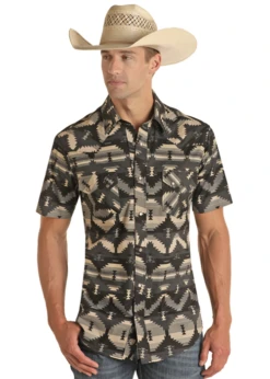 ROCK AND ROLL DENIM SHORT SLEEVE PAISLEY VINTAGE SNAP SHIRT