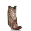 Corral Boots CORRAL WOMEN'S EMBROIDERY & FRINGE BROWN SNIP TOE WESTERN BOOTS