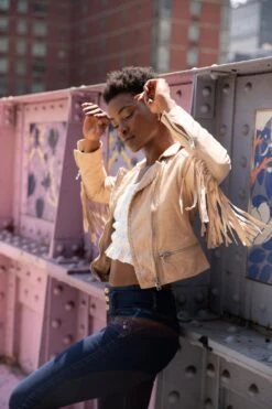 MAURITIUS WOMEN'S Zoe Leather Jacket -Steelers Style ZoeBeige