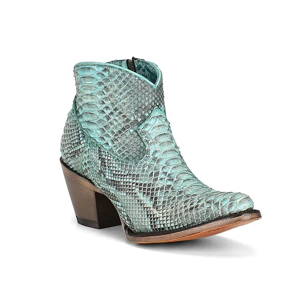 Corral Boots Corral Women's Full Python Turquoise Round Toe Booties 1 Corral Boots Corral Women's Full Python Turquoise Round Toe Booties