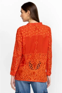 JOHNNY WAS ROCHELLE BUTTON UP BLOUSE 8 JOHNNY WAS ROCHELLE BUTTON UP BLOUSE -Steelers Style c10223 3 cherry tomato 4 1