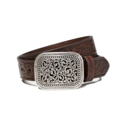 Ariat Women's Embossed Leather Crystal Buckle Western Belt Brown