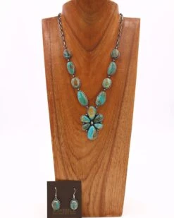 Green And Brown Turquoise Necklace And Earring Set
