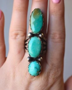 3 TURQUOISE STONES RING- SIZE 8 -Steelers Style image 4122ab08 8ae1 436e a5f4 663df2a73550