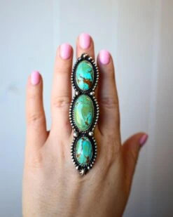 ADJUSTABLE 3 OVAL TURQUOISE LONG SET RING- ADJUSTABLE