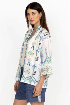 JOHNNY WAS ORIEL CROPPED LINEN KIMONO -Steelers Style j47923 2 white 3