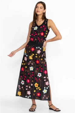 JOHNNY WAS JONI HIGH SLIT LINEN SKIRT -Steelers Style j71723 4 blk 3