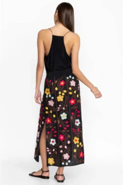 JOHNNY WAS JONI HIGH SLIT LINEN SKIRT -Steelers Style j71723 4 blk 4