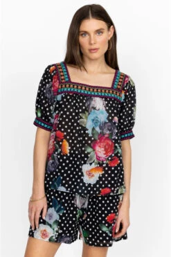 JOHNNY WAS POLKALONA SQUARE NECK BLOUSE -Steelers Style w18523 3 mti 3