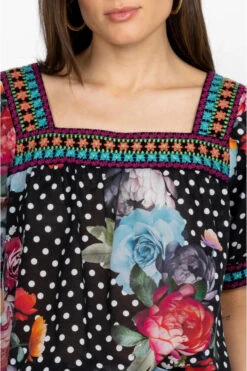 JOHNNY WAS POLKALONA SQUARE NECK BLOUSE -Steelers Style w18523 3 mti 5